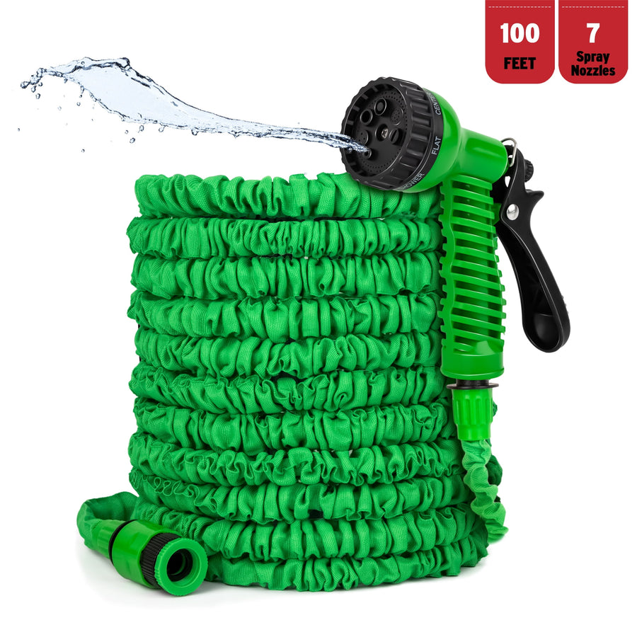 Oct17 Expandable Garden Water Hose with Spray Nozzle 61m Green