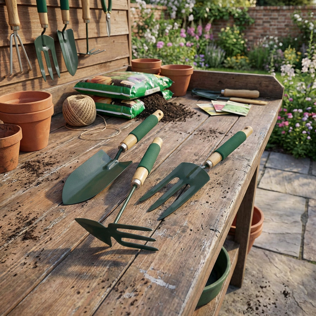 Bellamy Garden Hand Tools Set Fork Hoe and Trowel 3-Piece