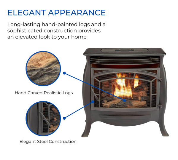 Duluth Forge FDSR25 Dual Fuel Ventless Gas Stove Matte Black 26,000 BTU
