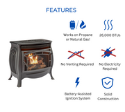 Duluth Forge FDSR25 Dual Fuel Ventless Gas Stove Matte Black 26,000 BTU