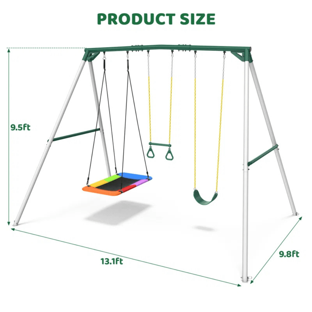 Heavy Duty Metal Swing Set with Belt Swing and Trapeze Bar 2.9 m