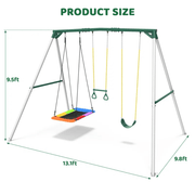 Heavy Duty Metal Swing Set with Belt Swing and Trapeze Bar 2.9 m