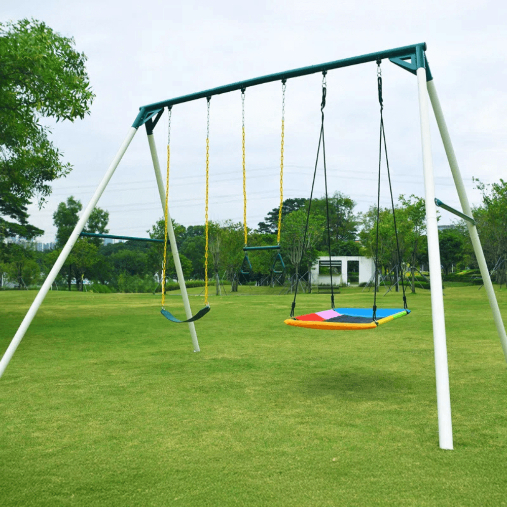 Heavy Duty Metal Swing Set with Belt Swing and Trapeze Bar 2.9 m