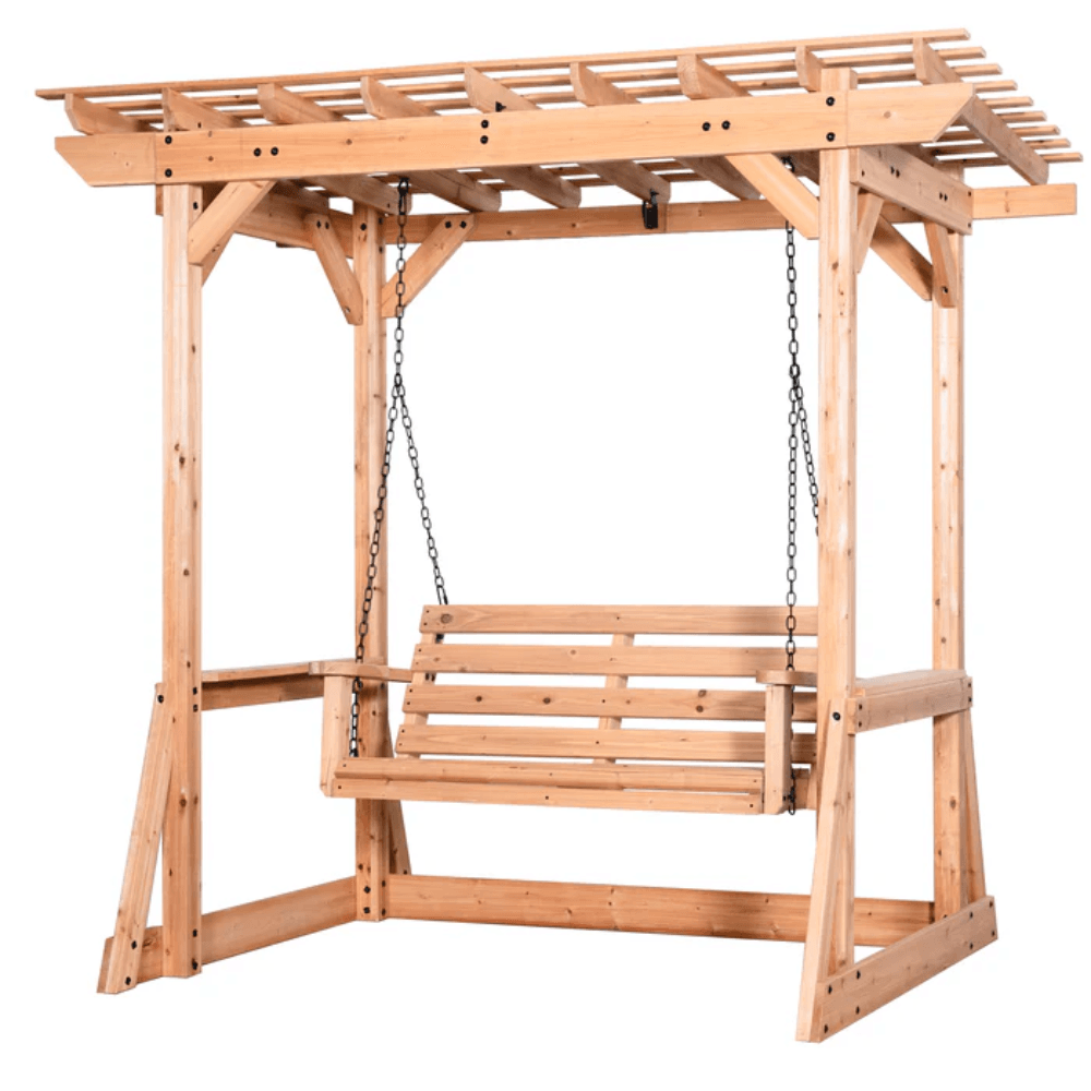Backyard Discovery Callahan Cedar Wooden Outdoor Pergola Swing Bench
