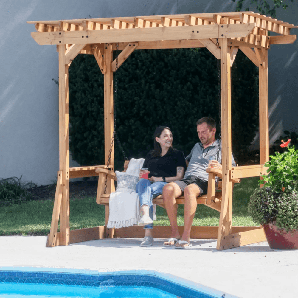 Backyard Discovery Callahan Cedar Wooden Outdoor Pergola Swing Bench