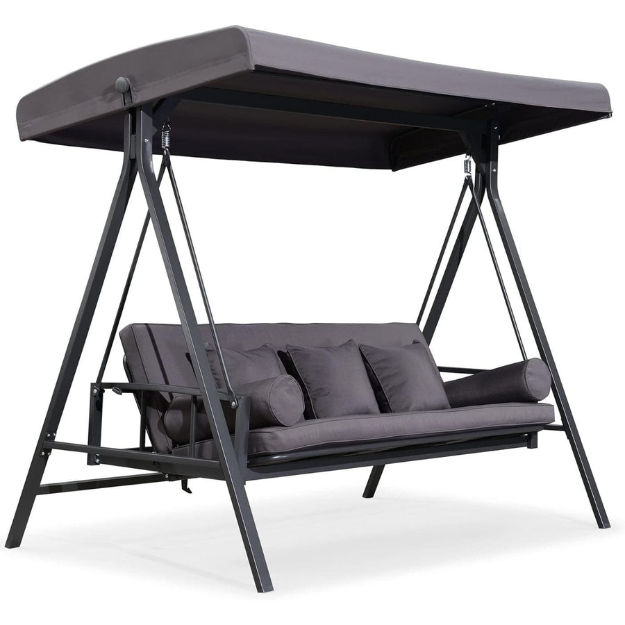 PURPLE LEAF 3-Seat Outdoor Patio Porch Swing with Canopy
