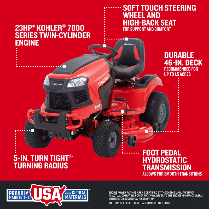 Craftsman T2400 Hydrostatic Gas Riding Mower 116.8cm